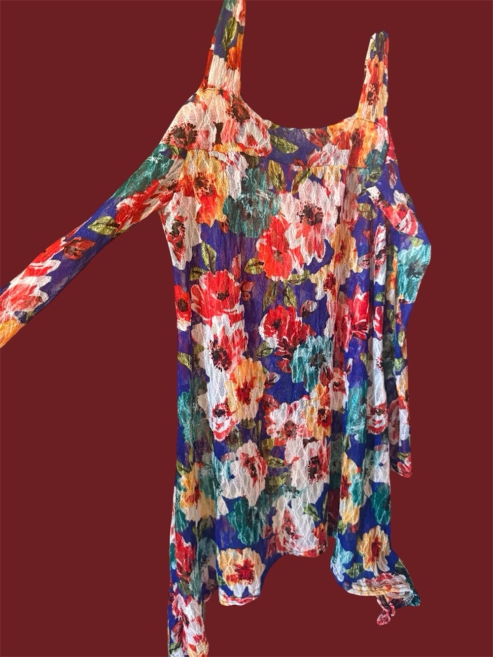 Multicolor Floral Cold-Shoulder Tunic with Straps